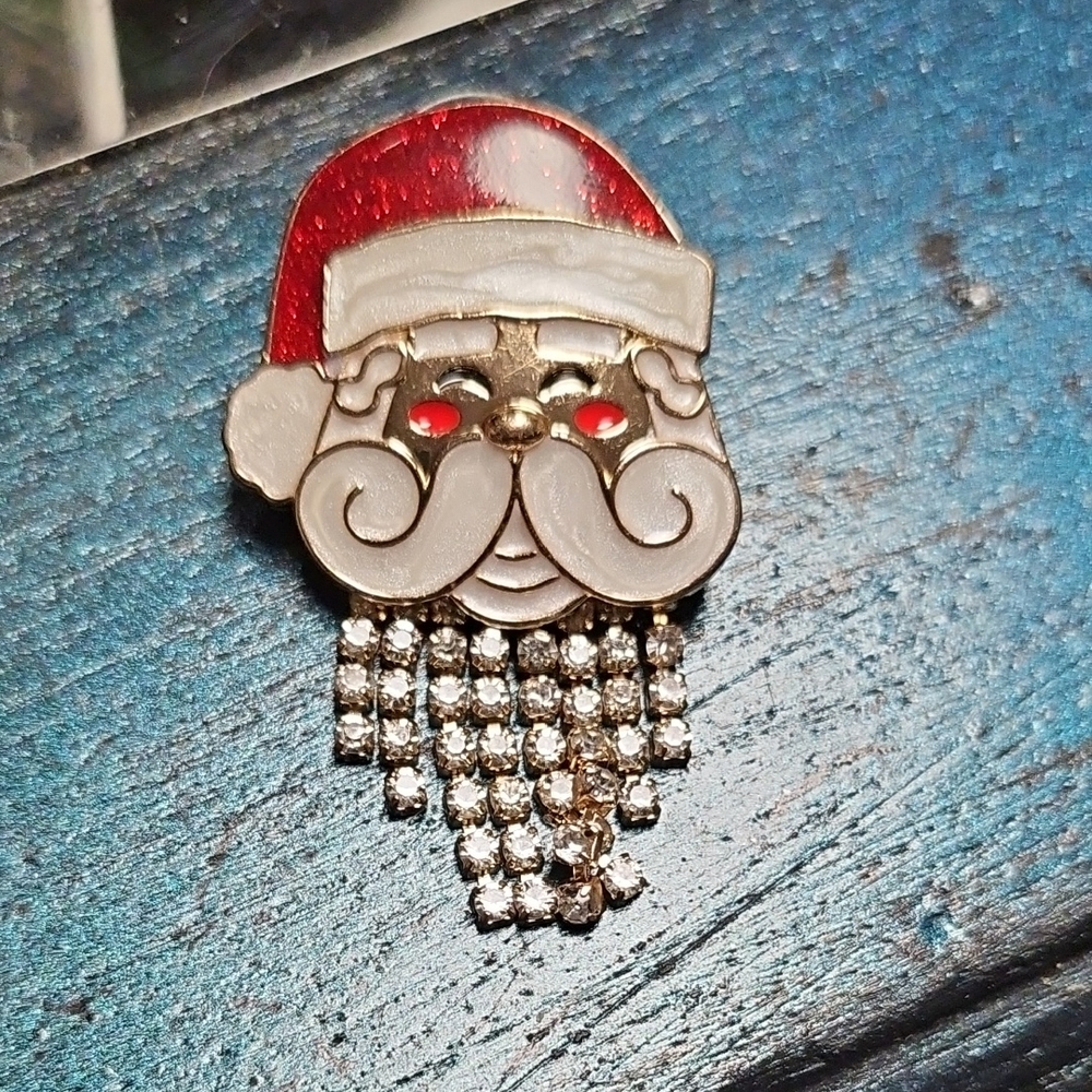 Festive Santa Claus Brooch with Rhinestones